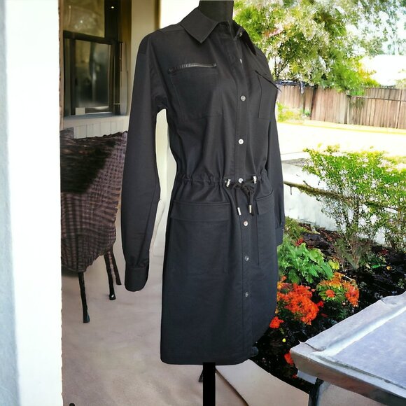 NWOT DEREK LAM ( 6 ) 10 CROSBY MINI SHIRTDRESS Long Sleeve Button Up Waist Tie - Picture 1 of 8